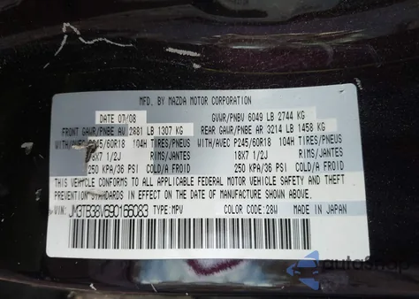 2009 Mazda Cx-9 Touring из США, поврежденный, VIN JM3TB38V690166083